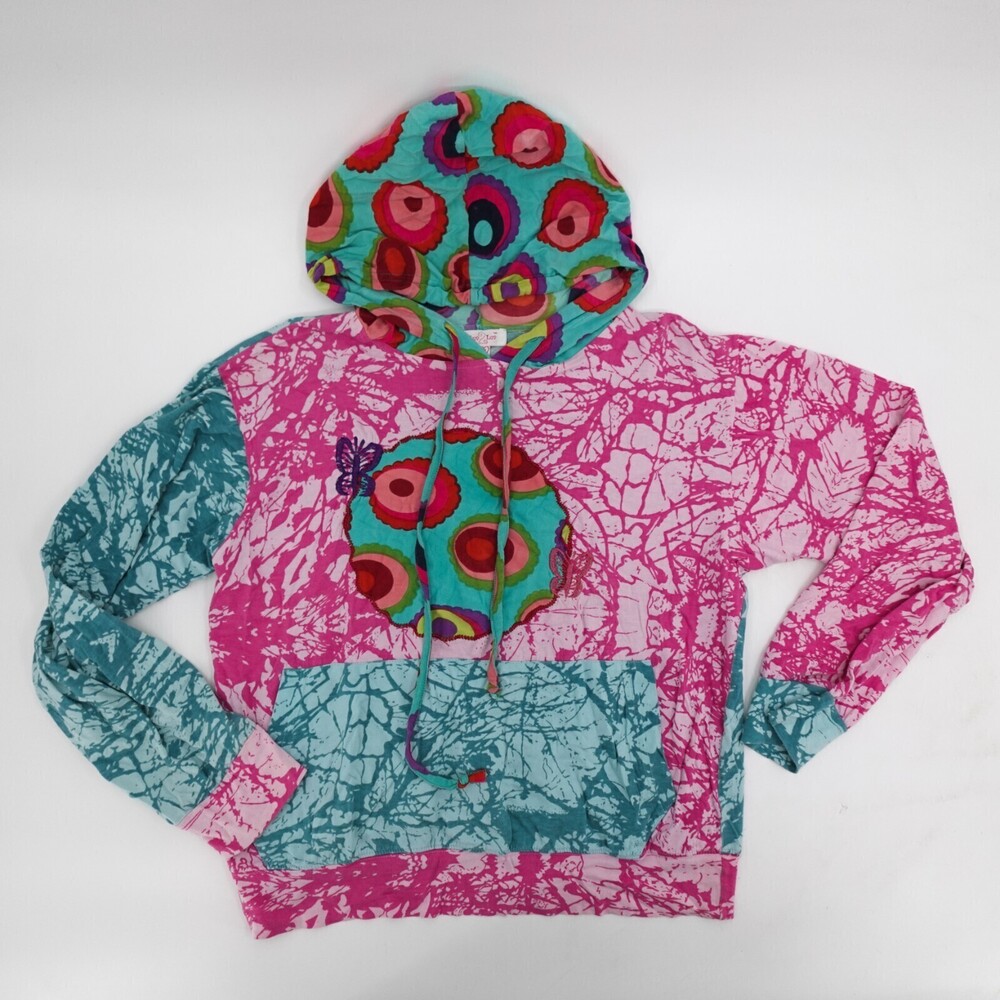 Luv 2 Luv Sweater Womens medium Butterfly Embroidered Cropped Hodoed PUllover